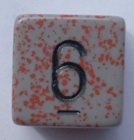 Würfel D06 (6 seitig) - speckled grau/orange