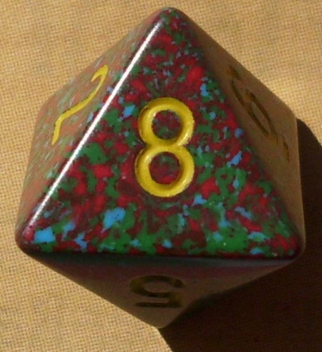 Würfel D08 (8 seitig) - speckled grün/rot/blau