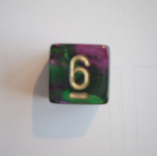 Würfel D06 (6 seitig) - marmoriert grün/lila