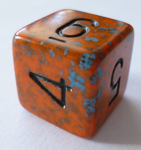 Würfel D06 (6 seitig) - speckled orange/blau (Zahlen)