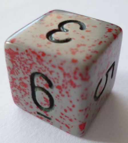 Würfel D06 (6 seitig) - speckled grau/rot (Zahlen)