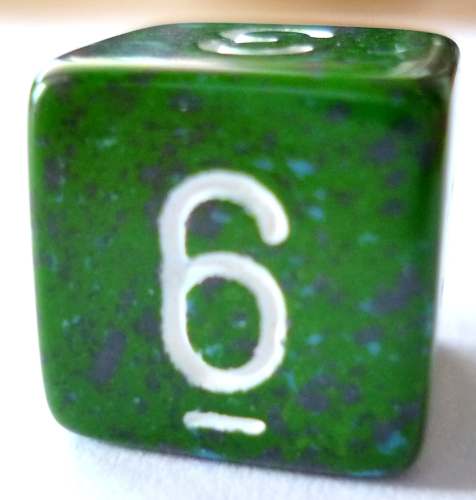 Würfel D06 (6 seitig) - speckled grün/braun (Zahlen)