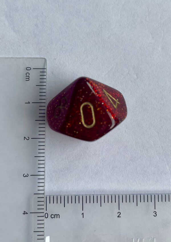 Würfel D10 Glitter (0-9) Ruby Red w/ gold